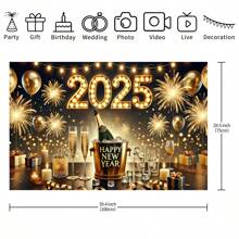 1 Striscione per Festa di Capodanno 2025, con design di Champagne e Fuochi d'Artificio, Nero e Oro, Perfetto per Decorazioni di Capodanno, Servizio Fotografico di Capodanno, Adatto per Camera da Letto, Stanza, Decorazione Esterna, Dimensioni Varie 82,7*59,1/59,1*39,4/39,4*29,5 Pollici