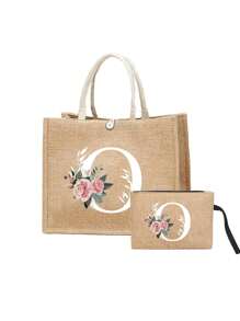 一套两只亚麻手提袋 - 一只印有 A-Z 字母，另一只印有字母和花卉图案，适合母亲节、个性化礼物等场合。黄色亚麻手提袋配白色提手，大小手提袋组合，完美适用于婚礼、生日、海滩、节日等场合 - 送给女性、母亲、教师、朋友、伴娘、学生、返校季的理想礼物（提供两只装和单只装两种选择）。 - 卡其色 - 查看 45