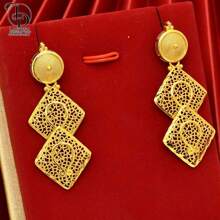 Conjunto de 2 piezas de joyería de lujo chapado en oro de 24K con collar de hoja de cobre y aretes, estilo elegante de moda para mujeres de Oriente Medio, aretes nupciales de boda de Dubai