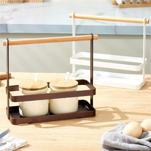 1 pieza Estantería de alambre metálico de 10.74 pulgadas, organizador de condimentos/especias estilo japonés minimalista para encimera de cocina