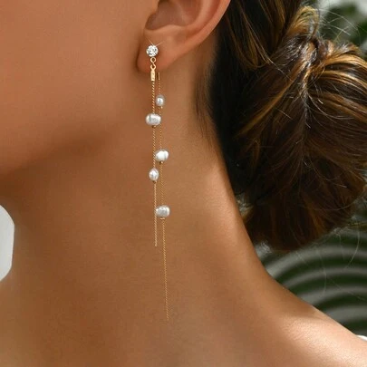 2 Adet Şık, Zarif, Minimalist Beyaz ve Turuncu Taklit İnci Barok Kalp İnci Taşlı Bezelye Noktalı İnci Küpe, Taklit İnci Spiral Kolye ve Bakır Zincir Püskül İçerir, Çift Kullanım Stili, Güzel Bayanlar İçin Günlük, Tatil ve Parti İçin Uygundur