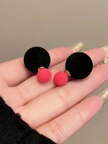 1 Cặp Hoa tai đính đá hình quả bóng màu tương phản cổ điển dành cho nữ, Thiết kế mới Hoa tai đơn giản và ngọt ngào, Thích hợp cho mùa thu/đông - Nhiều màu - Xem 2