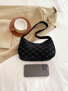Túi xách đeo vai bằng da lộn sequin thường ngày & công sở thu đông mới, thiết kế đơn giản thời trang - màu đen - Xem 10