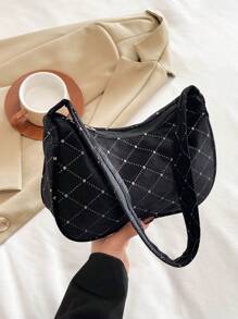 Túi xách đeo vai bằng da lộn sequin thường ngày & công sở thu đông mới, thiết kế đơn giản thời trang - màu đen - Xem 9