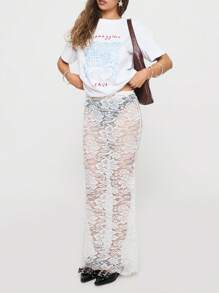 Women's Y2k Lace Maxi Skirt Sheer Lace Maxi Skirt Summe Beach Party Cover-Up Long Skirts Casual Streetwear - trắng - Xem 2