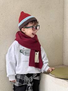 1pc Red Christmas Scarf For Children, Warm And Windproof Neck Warmer - Red - View 4