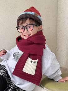 1pc Red Christmas Scarf For Children, Warm And Windproof Neck Warmer - Red - View 2