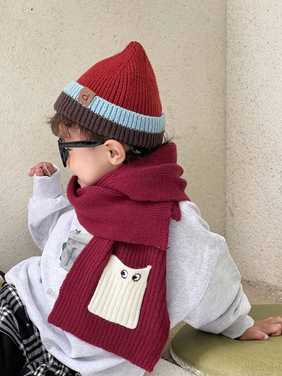 1pc Red Christmas Scarf For Children, Warm And Windproof Neck Warmer - Red - View 1