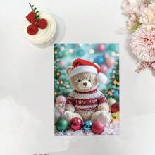 1pc/2pcs Beautifully Designed Cute Party Bear Wearing Santa Hat Greeting Cards, Christmas Cards, Birthday Cards, Perfect Gift For Teddy Bear Lovers, With Envelope, Suitable For Family, Friends, Son, Daughter, Nephew, Niece, Grandson, Granddaughter, Quality Thick Cardstock, Comfortable Feel