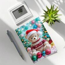 1pc/2pcs Beautifully Designed Cute Party Bear Wearing Santa Hat Greeting Cards, Christmas Cards, Birthday Cards, Perfect Gift For Teddy Bear Lovers, With Envelope, Suitable For Family, Friends, Son, Daughter, Nephew, Niece, Grandson, Granddaughter, Quality Thick Cardstock, Comfortable Feel