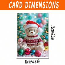 1pc/2pcs Beautifully Designed Cute Party Bear Wearing Santa Hat Greeting Cards, Christmas Cards, Birthday Cards, Perfect Gift For Teddy Bear Lovers, With Envelope, Suitable For Family, Friends, Son, Daughter, Nephew, Niece, Grandson, Granddaughter, Quality Thick Cardstock, Comfortable Feel