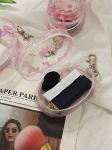 1 Pc New Mini Simple Transparent Multifunctional Organizer With Cherry And Bow Print Cute Digital Organizer Bag With Zip And Keychain Transparent Waterproof Organizer, Sale,Charger Cable Organizer, Reusable Data Cable Organizer,Christmas Present