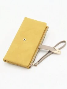 1 chiếc túi xách màu vàng chanh bằng da sáp dầu chất lượng cao, ví cầm tay đa năng cho nữ có sức chứa lớn, có thể gấp lại và mở rộng, thời trang và sử dụng hàng ngày, thích hợp làm quà tặng cho tiệc tùng và tụ tập, ví cầm tay cho phụ nữ, ví dài, ví đeo cổ tay - Màu vàng - Xem 5