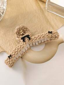 1 件简约编织蝴蝶结发夹，秋冬款 - 卡其色 - 查看 6