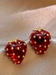 1 Pair Retro Cute Strawberry Design Earrings, Suitable For Women, Daily Wear Or Gift