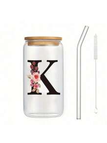 1 件个性化字母圣诞 A TO Z 磨砂玻璃杯，带竹盖和吸管，高硼硅耐热玻璃杯 - 办公室和家庭咖啡杯、生日礼物、女性、妈妈、最好的朋友、伴娘礼物的圣诞礼物 - 彩色 - 查看 19