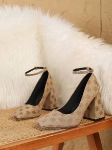 Dép quai ngang gót dày thiết kế mũi vuông thêu thời trang cho nữ - Màu be - Xem 6