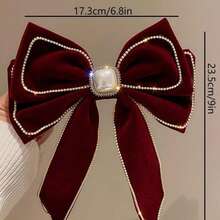 1 kẹp tóc nơ ngọc trai đính đá nhung - Nhiều màu - Xem 3