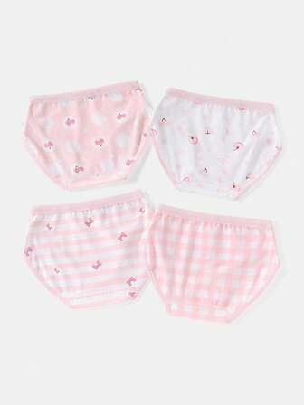 4st/pack Ung flicka Sweet Cherry Print Trosor, All Season