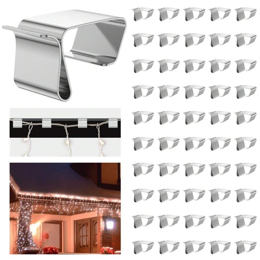 100Pcs Gutter Hooks Stainless Steel Christmas Lights Clips For Christmas Lights Holiday Lights Clips For Guttering
