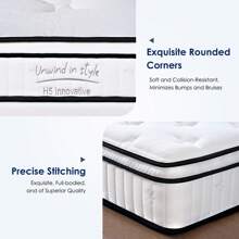 DlandHome 10/12" Innerspring Mattress, Boxed Mattress, Powerful Edge Support, Medium Firm 4 Mattress Sizes, In A Box, White - 12吋厚度 - 查看 3