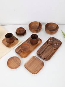 14pcs/Set Rosewood Tableware Set: Rosewood Bowls, Cups, Condiment Plates, Plates, Spoons,School Supplies