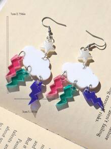 1 对时尚闪电和云吊坠耳环，夸张的闪电设计适合音乐节派对，西式闪电耳环，街头时尚星珍珠耳环 - 閃電耳環 - 查看 3