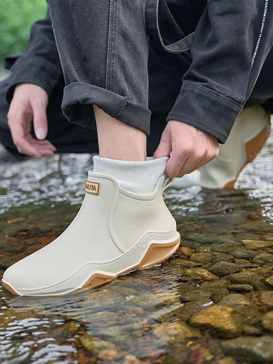 Botas cortas de lluvia de un solo pieza con forro térmico para hombre, botas de lluvia cálidas para trabajo en la cocina, antideslizantes, adecuadas para actividades al aire libre como lavar el coche, pescar, y protección contra el agua