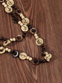 1 件波西米亚风简约优雅时尚百搭手工椰子木长项链 - 彩色 - 查看 4