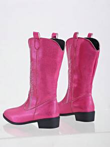 Bốt cao bồi nữ mùa thu/đông, kiểu dáng miền Tây, cổ chữ V, gót dày, cổ cao thêu, cổ điển, đa năng và thoải mái, bốt cao cổ phong cách châu Âu và Mỹ, màu đỏ hồng - Màu Hồng Tươi - Xem 9