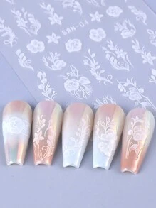 2片装5D蕾丝花卉美甲贴纸，白色优雅玫瑰花瓣和叶子图案，DIY自粘凝胶指甲油贴纸，美甲装饰 - 彩色 - 查看 7