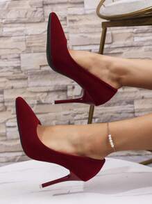 女士 4 英寸尖头细高跟正装鞋，优雅，适合婚礼、派对、夜总会、宴会、工作，表面光滑 - 酒紅色 - 查看 2
