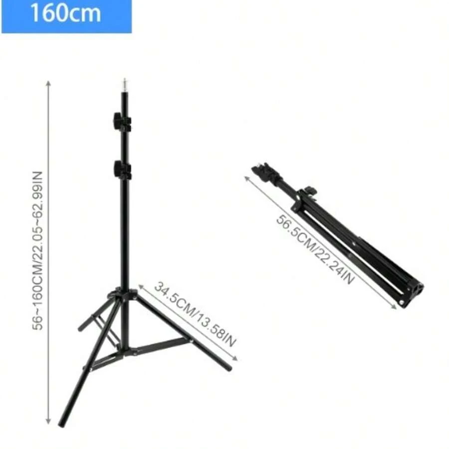 Universal Tripod Cell Phone Camera Webcam Ring Light 1.60m - Black - View 1