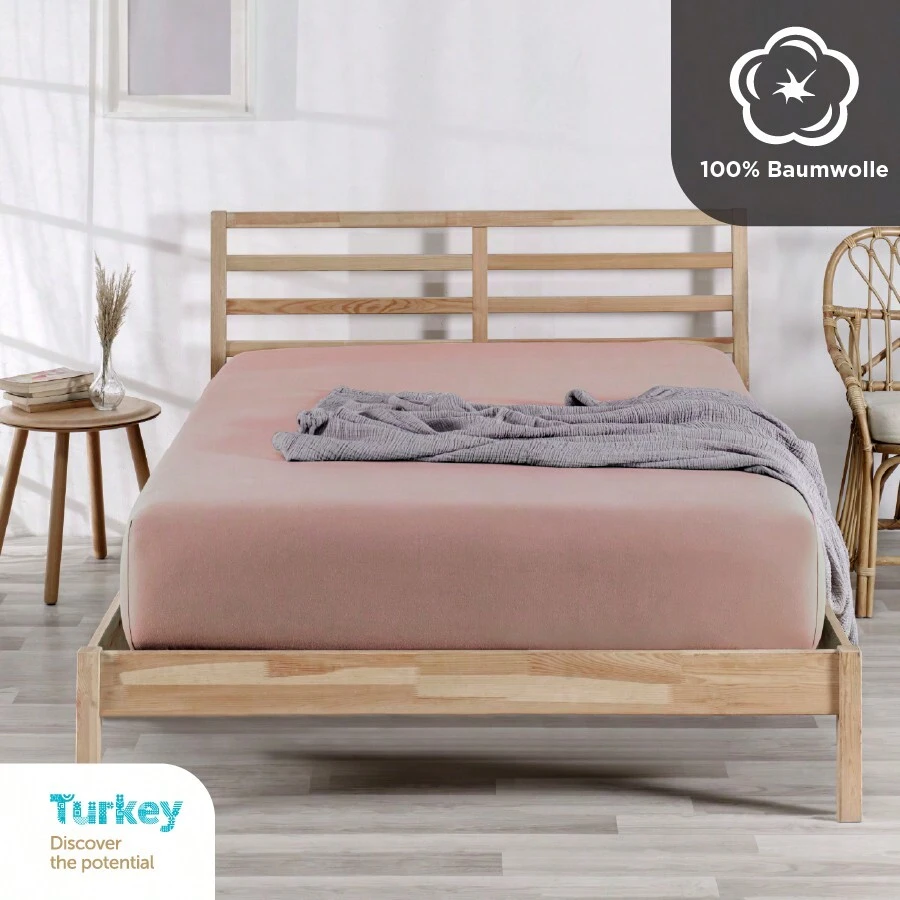 Nordqueen Fitted Sheet, 100% Cotton, Fitted Sheet, Jersey Sheet, Suitable For Mattresses Up To 25 Cm High, Made In Turkey. - 淺粉色 - 查看 1