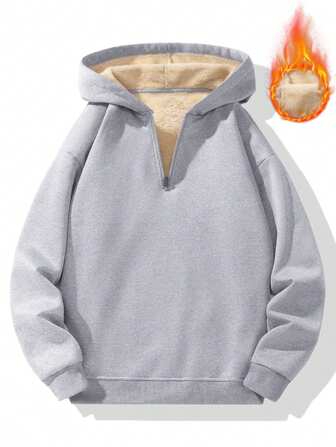 Sudadera casual con capucha y media cremallera para hombres, con forro térmico para mantener el calor