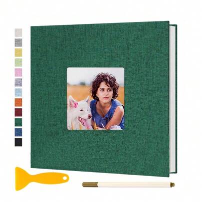 1pc Self-Adhesive Photo Album Suitable For 4" X 6" Pictures, Linen Covered Scrapbook Album With 40 Blank White Pages, DIY Album With Pen, Suitable For Weddings, Birthdays, 17 X 18 Cm Gifts Graduation