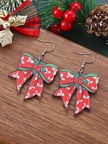 复古优雅圣诞灯蝴蝶结吊坠木制耳环，适合女士，闪亮的圣诞礼物 - 3872 - 查看 5