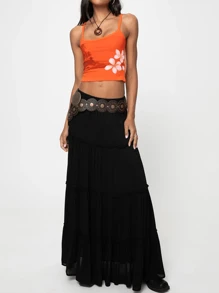 Women Y2k Floral Coconut Tree Print Low Cut Slim Fit Crop Tops Aesthetic Cami Top - Yellow - View 5