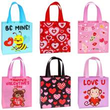 6pcs Reusable Valentine's Day Gift Bags, Non-Woven Heart-Shaped Handbag For Party, Class, Birthday, School Gift Packaging Valentine's Day