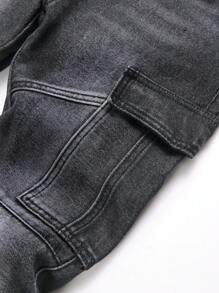 Quần Jeans Denim Ôm Vừa Vặn, Túi Bên Hông Phong Cách Châu Âu & Mỹ Cho Nam - màu đen - Xem 4