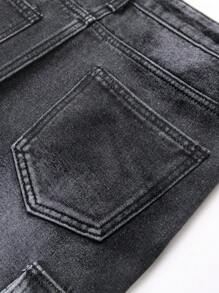 Quần Jeans Denim Ôm Vừa Vặn, Túi Bên Hông Phong Cách Châu Âu & Mỹ Cho Nam - màu đen - Xem 6