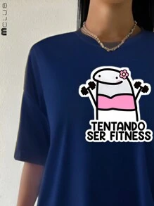 Women's T-Shirt Trying To Be Fitness Gym Printed Tshirt Blogger Cotton Unisex Shirt - 藏蓝色 - 查看 2