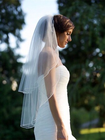 1 pezzo Nuovo stile Pettine per capelli monocolore con velo nuziale a doppio strato, accessorio da sposa, adatto per tutte le stagioni