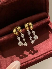 1 对奢华时尚 CZ 宝石镶嵌泡泡耳环，精致百搭的设计适合女性日常、宴会、度假、派对、礼物 - 金色 - 查看 2