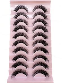HBZGTLAD 10 件/套蓬松猫眼睫毛 5D 自然假睫毛，柔软貂皮睫毛交叉长化妆睫毛延长，浓密丰盈' - 黑色 - 查看 2