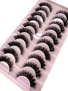 HBZGTLAD 10 件/套蓬松猫眼睫毛 5D 自然假睫毛，柔软貂皮睫毛交叉长化妆睫毛延长，浓密丰盈' - 黑色 - 查看 6