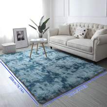 1pc Rectangular Soft Plush Floor Mat Bedroom Furry Carpet, Home Living Room Thick Long Pile Non-Slip Anti-Skid Rug - Blue Tie-dye - View 24