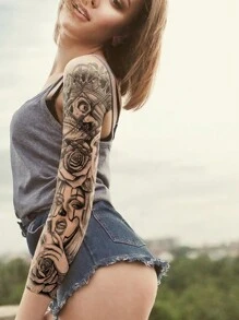 1 arkusze bardzo duże, pełne ramię, tymczasowe naklejki tatuażowe na ciało dla mężczyzn i kobiet, czarny 3d czaszka korona klaun dziewczyna uliczny styl wzór, wodoodporne fałszywe tatuaże rękawy, trwa 2-5 dni, zakrywające blizny, można stosować na ramionach nadgarstkach ramionach nogach talii szyi dłoni klatce piersiowej udach palcach, najlepszy przyjaciel para impreza tatuaż