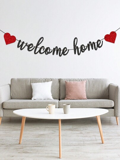 1 szt. Czerwony i czarny brokatowy baner "WITAMY W DOMU" na baby shower/imprezę emerytalną, dekoracja wnętrz