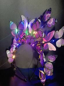 Corona de flores luminosa con mariposas, diadema con flores y mariposas que se iluminan para mujeres, ideal para bodas, fiestas, navidad, año nuevo. Accesorios brillantes para espectáculos, joyería para el cabello nupcial. - multicolor - Ver 5